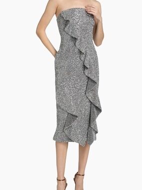 Milly Katy Sequin Ruffle Strapless Cocktail Dress size 6